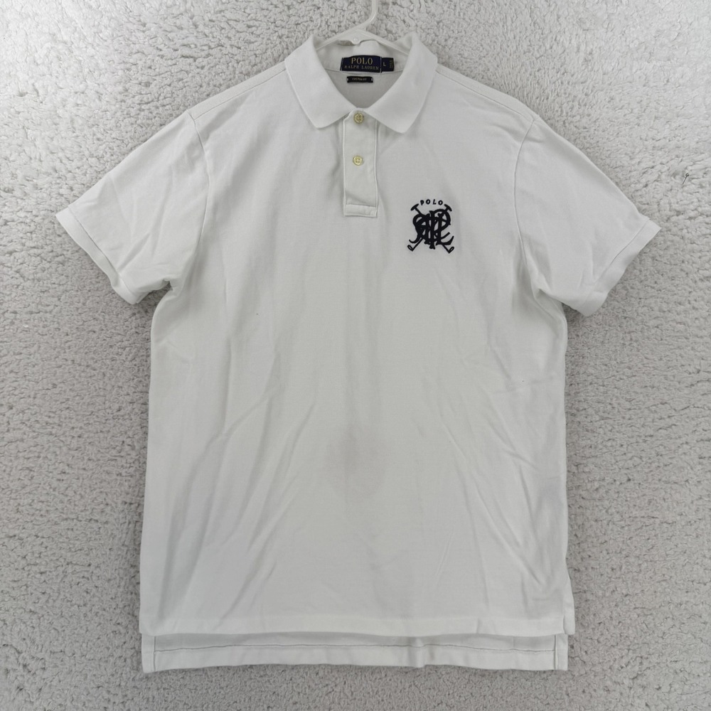 Polo Ralph Lauren Polo Shirt Mens Large White Custom Fit Embroidered Crest Rugby
